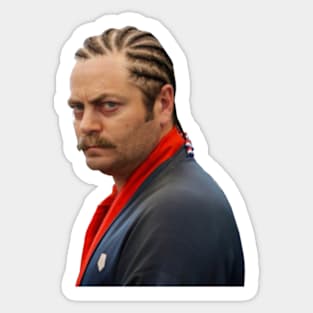 Ron Swanson Braids Sticker